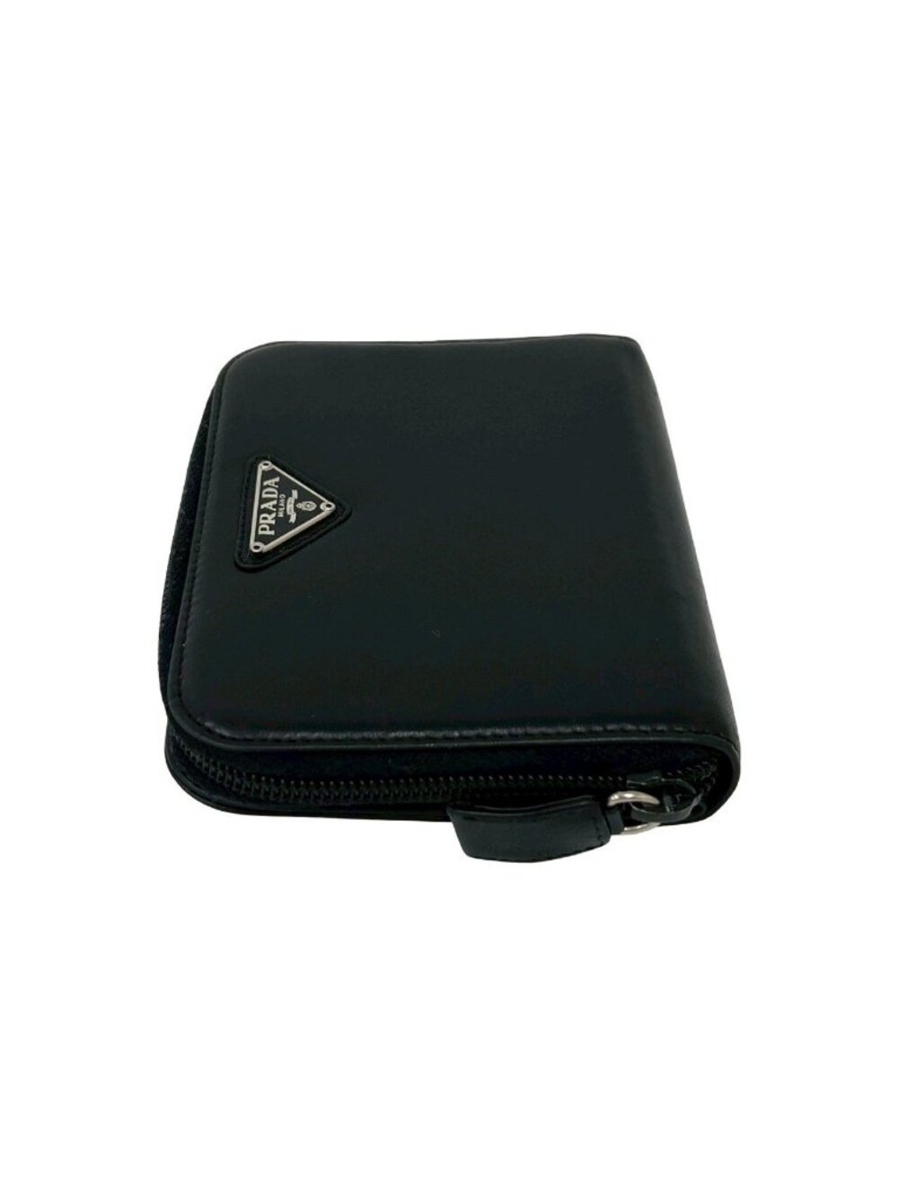 Prada Triangle Logo Leather Bifold Wallet Mini Coin Case Card Black - Picture 5 of 10